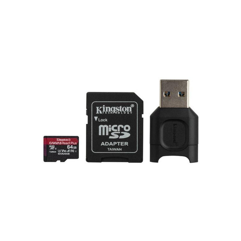 Cartão de memória micro sd 64gb cl10 react plus + adaptador