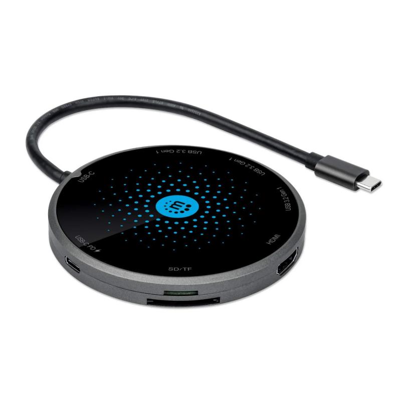 Docking station com carregador wireless (8 em1) usb-c (f)  3x usb-a  card reader 10w
