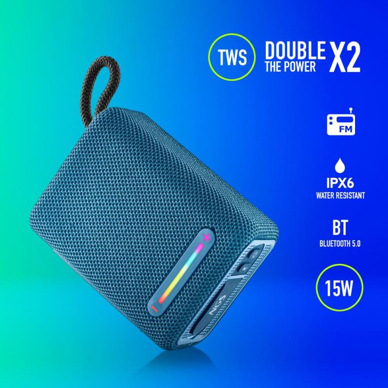 Coluna de som bt usb/fm 15w roller furia 1 azul