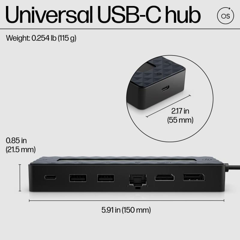 HUB USB-C PARA 1HDMI/1USB-C/1DP/1RJ45/2USB-A TRAVEL