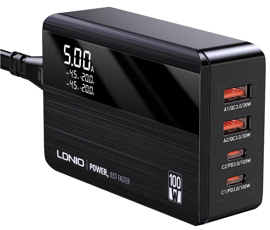 Carregador 100w 2Usb-a 2usb-c LED Display Fast Charger