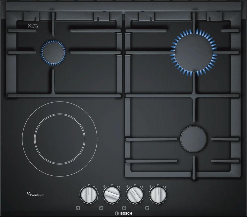 Placa 60cm gas/mix serie 8 vitrocerâmico preta