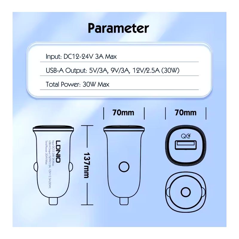 Carregador Para  Carro Usb-A Para Usb-C Single 30W