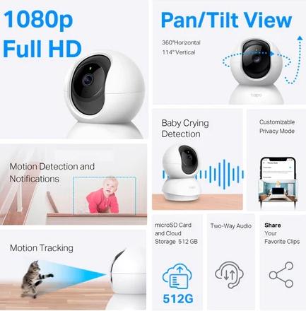 Câmera Wireless 1080P FHD 360º Horizontal,  114º Vertical 2UN