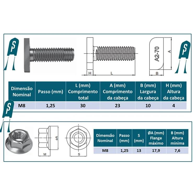 Parafuso Cabeça Martelo M8X30mm A2