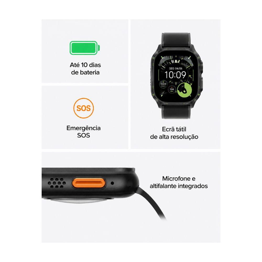 Smartwatch Ultra 3 Titânio GPS + CELULAR Cinzento Bracelete Azul De 49MM