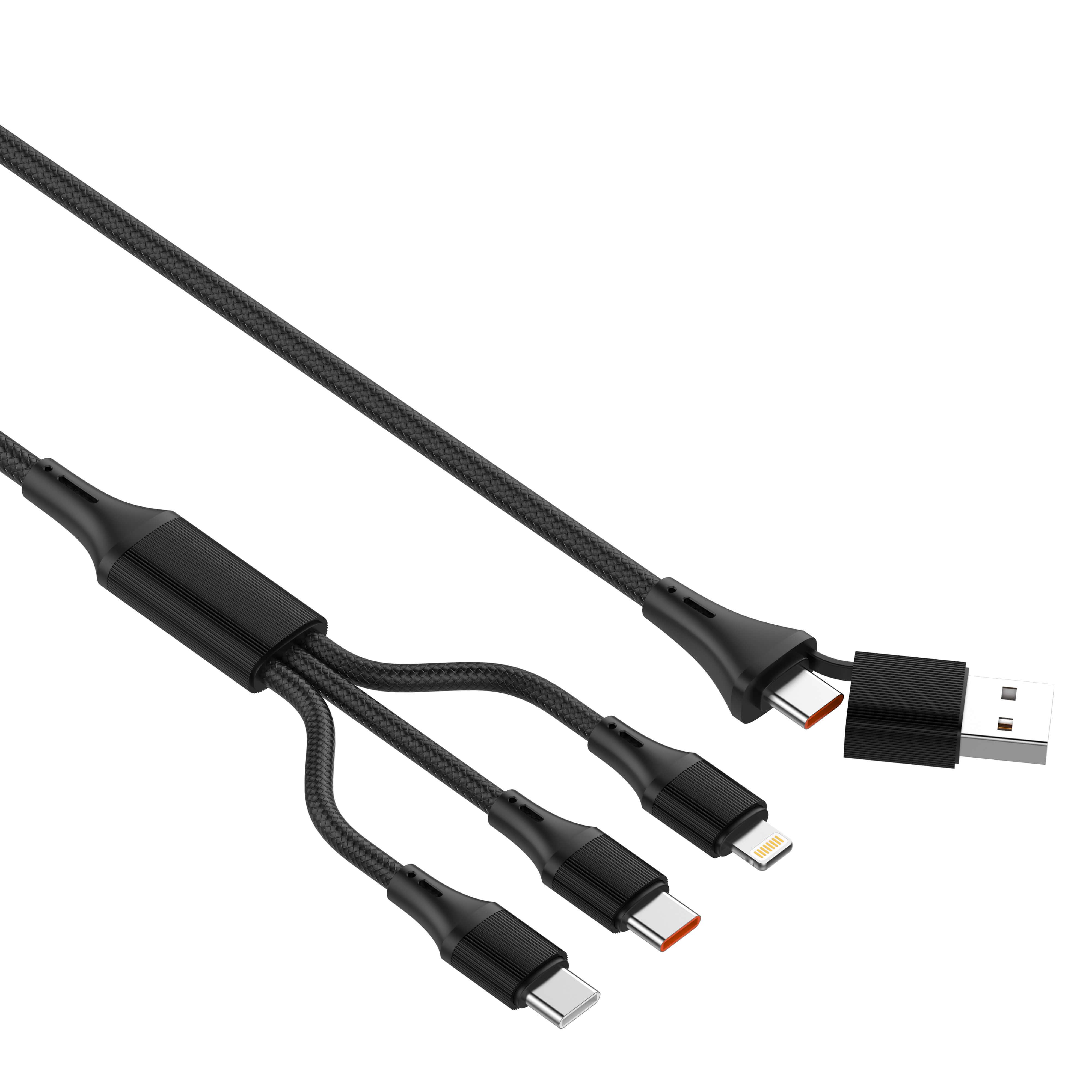 Cabo 1.2 Metros USB/USB-C Para 1xLighting / 2xUSB-C Preto