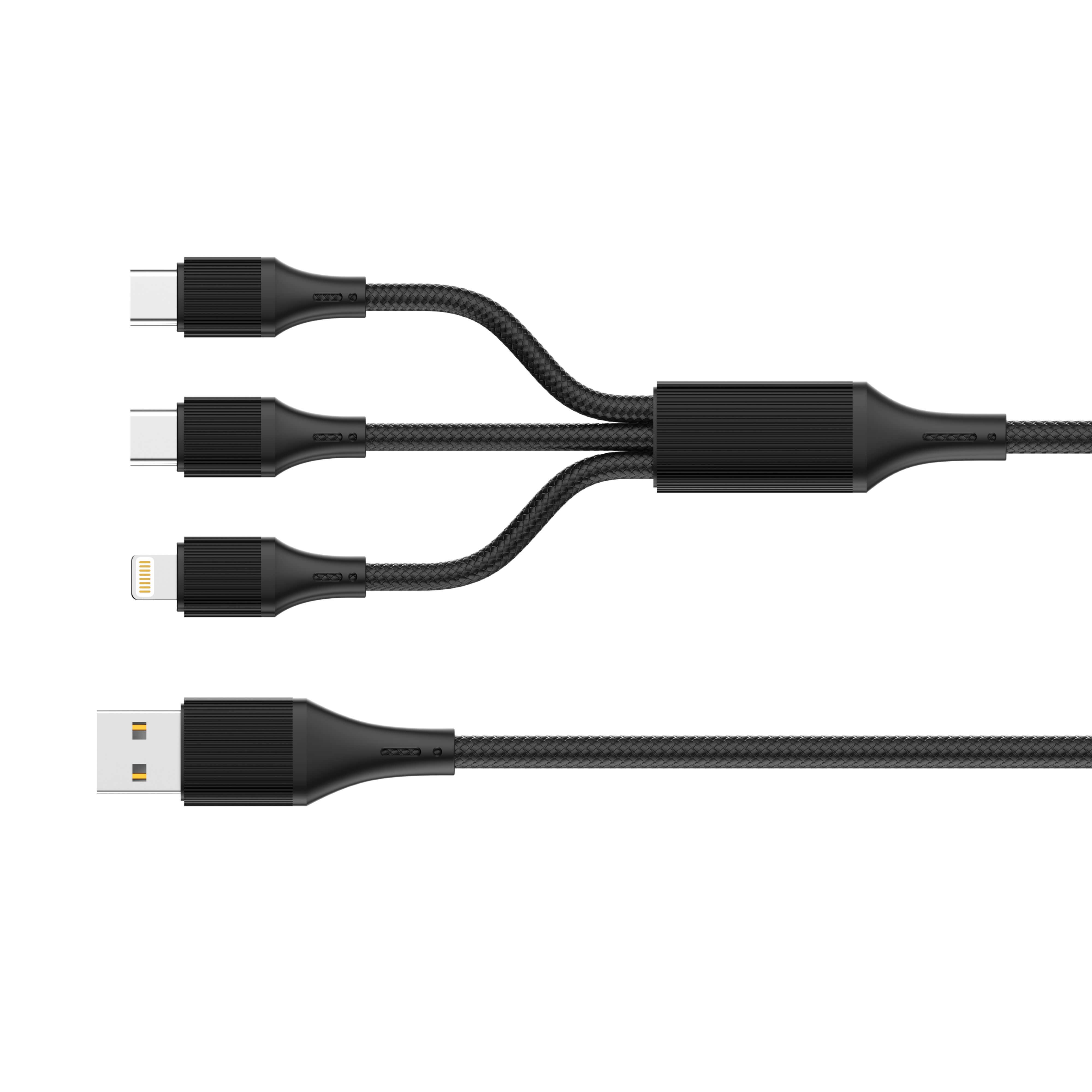 Cabo 1.2 Metros USB/USB-C Para 1xLighting / 2xUSB-C Preto